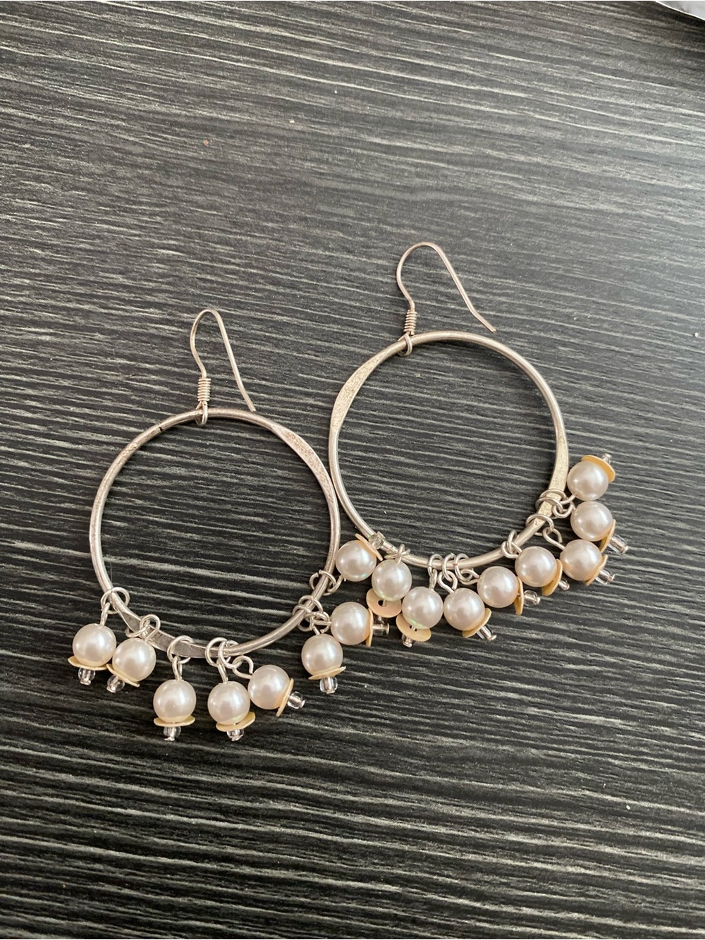 Silver Hoop Earrings with Pearl Dangles